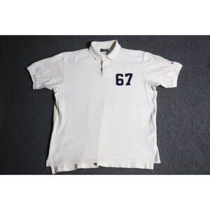 VTG Polo Ralph Lauren Jeans Rugby Golf Polo Shirt Men L White US Flag Embroidery